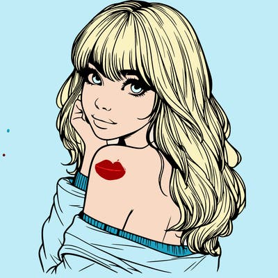 realistic girl with bangs looking over her shoulder