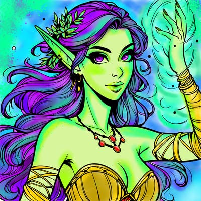 realistic elven woman glow magic wild chaos