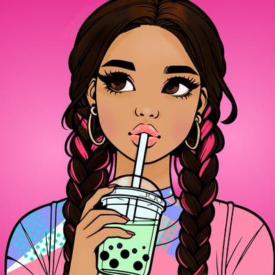 realistic girl with braided hair drinking boba