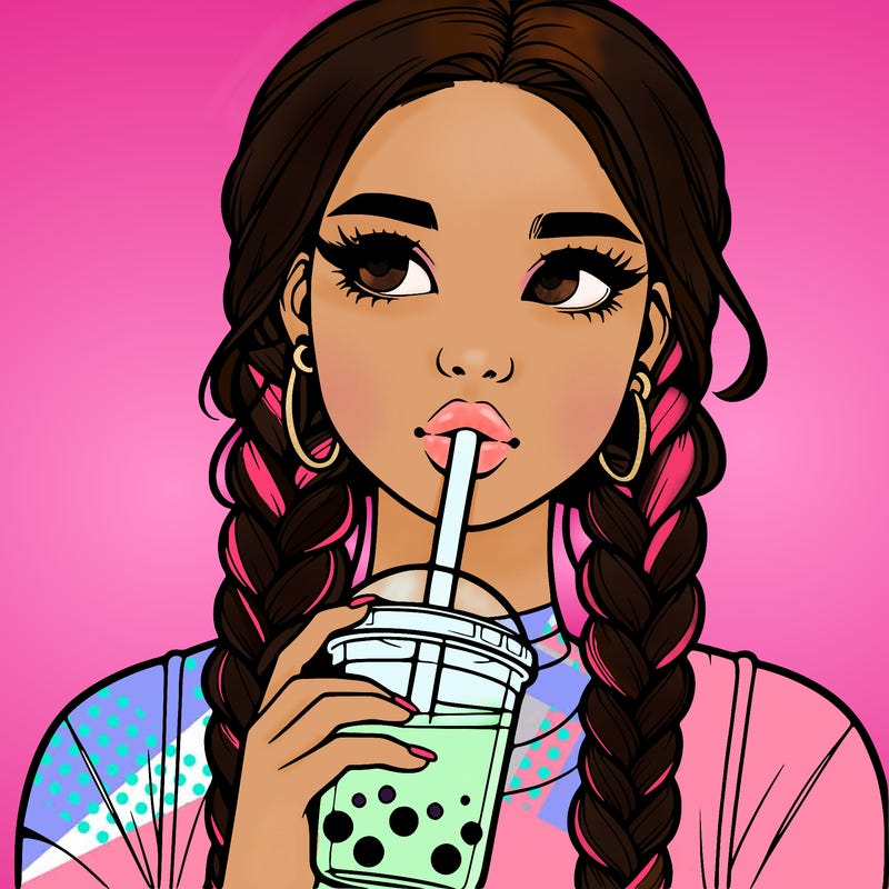realistic girl with braided hair drinking boba