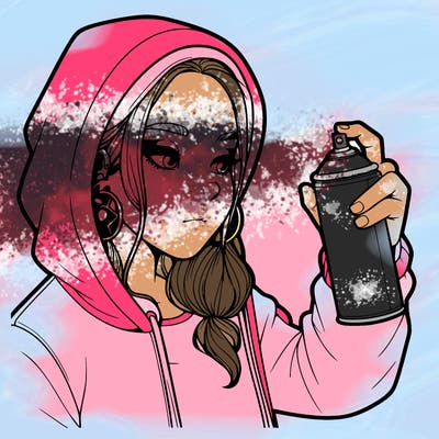 a realistic girl, spray painting