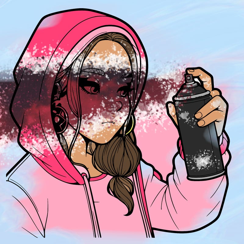 a realistic girl, spray painting