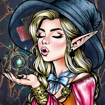 realistic elf casting a spell with lips