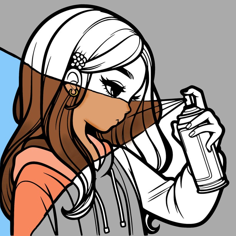 a realistic girl spray painting