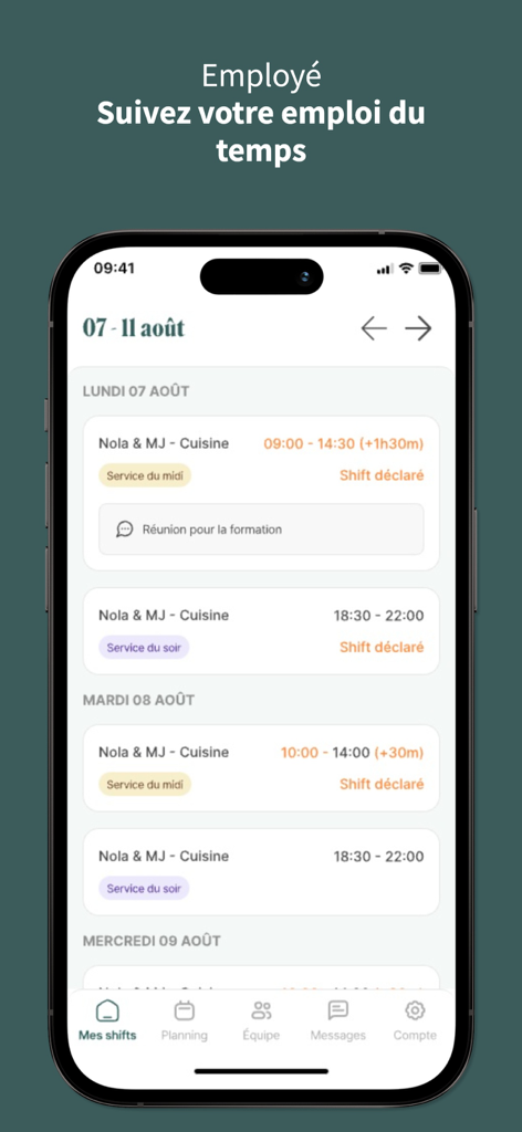 Combo - Interfaz de la aplicación Combo que muestra el horario de turnos semanal de un empleado con horas de trabajo y ubicaciones específicas.