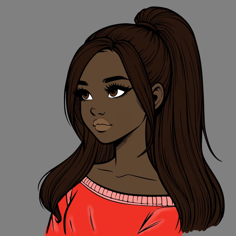 realistic girl with a high ponytail