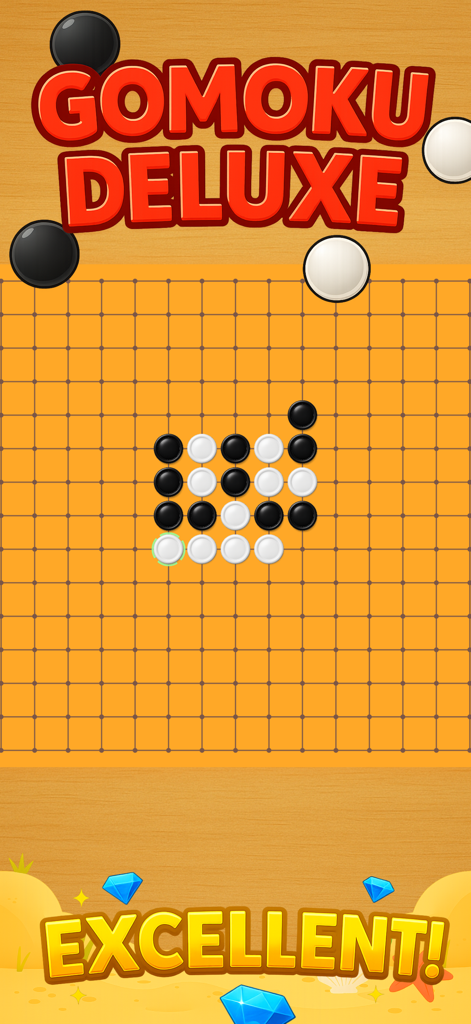 Chinese Checkers - Jump Game - オレンジ色のグリッド上の白黒の石がある五目並べデラックスボードゲーム画面