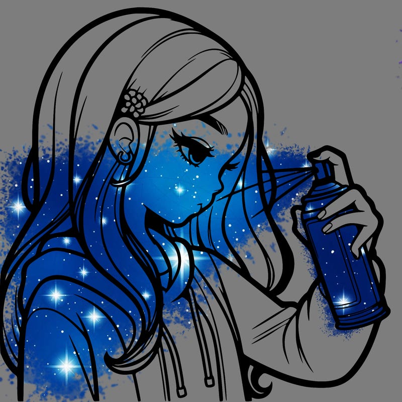 a realistic girl spray painting