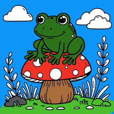 frog sitting on a mushroom