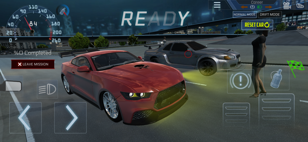 Online Drift Arena - Two customized sports cars waiting at the starting line for a night street race in Online Drift Arena