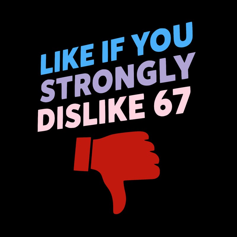 like if you strongly dislike 67