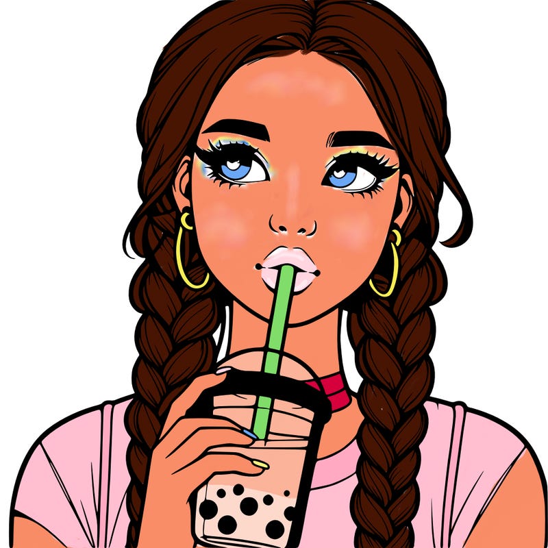 realistic girl with braided hair drinking boba