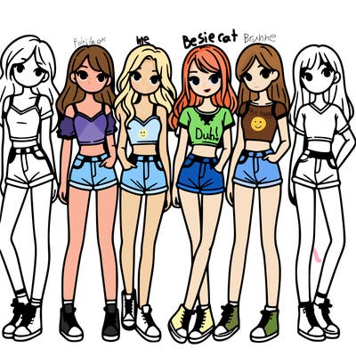 a group of girls wearing crop tops and shorts