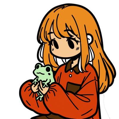 girl with long hair and a oversized shirt. and she is holding a frog