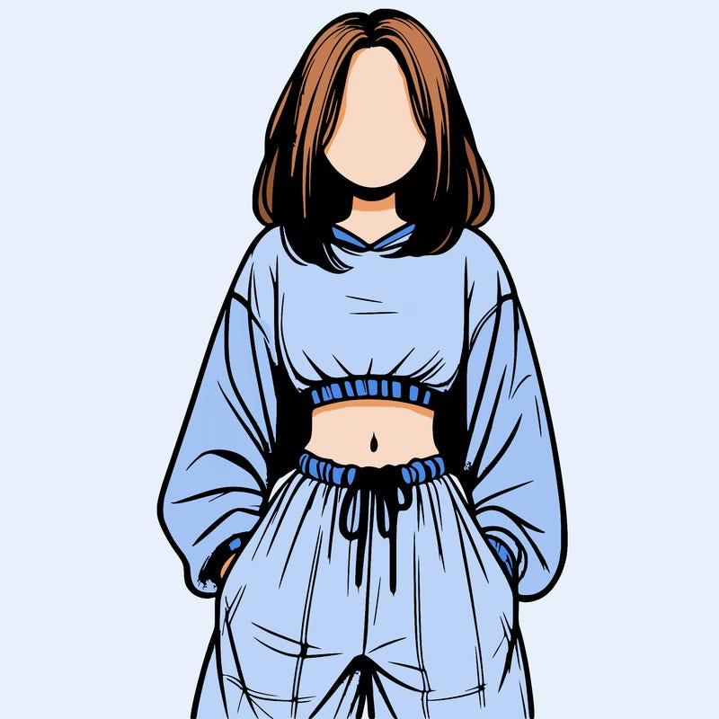 realistic girl faceless with baggy pants and a crop top