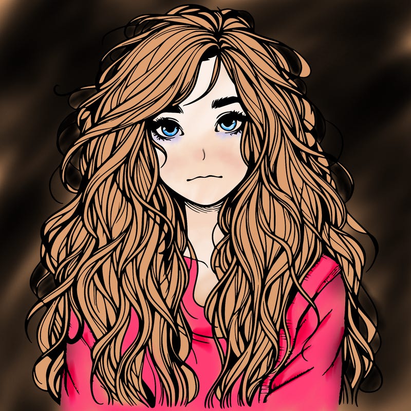 realistic girl with long messy hair