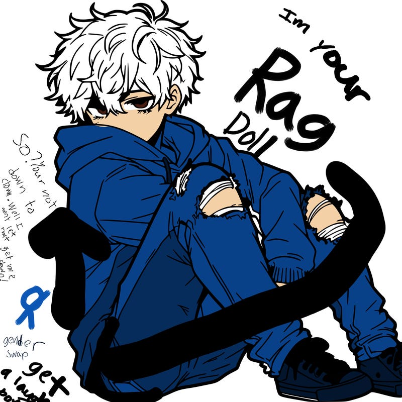 a male hoddie ripped jeans messy hair anime