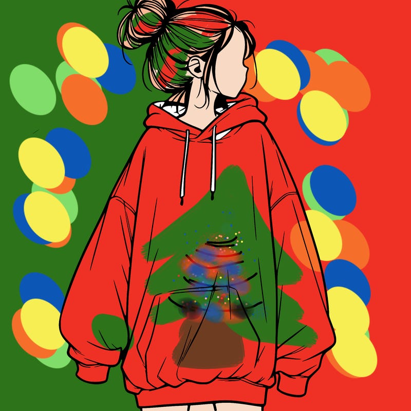 realistic girl with a oversized sweatshirt on and a bun