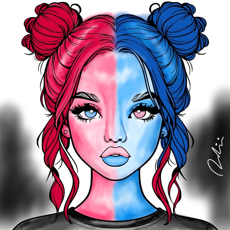 realistic girl with two buns in hair and lips