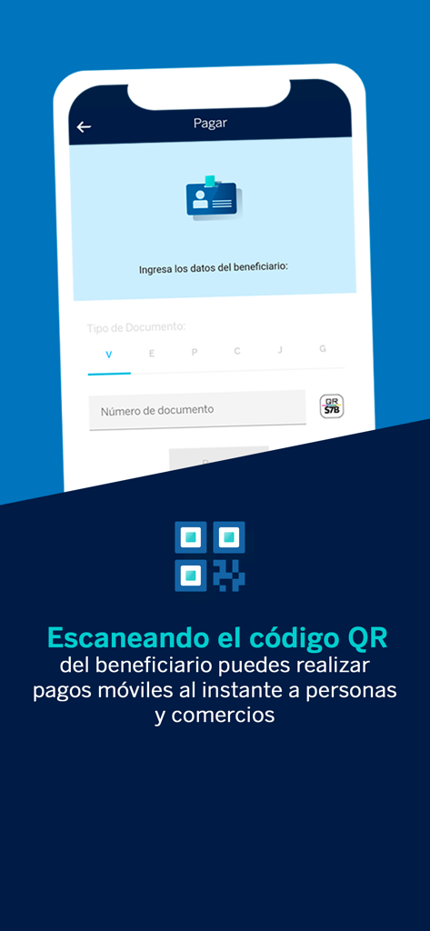 BBVA Provincial Dinero Rápido - Pantalla de la aplicación BBVA Provincial Dinero Rápido explicando pagos móviles instantáneos mediante códigos QR