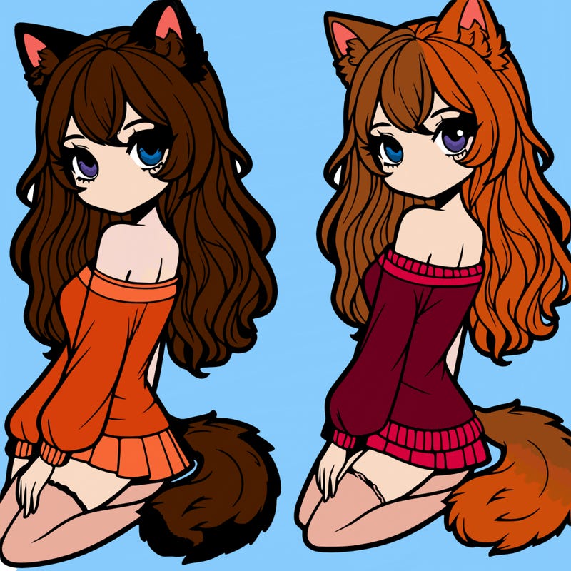 a realistic girl with wolf ears and a tail