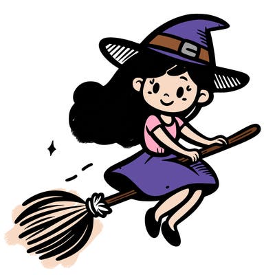 ellphaba in air with broom