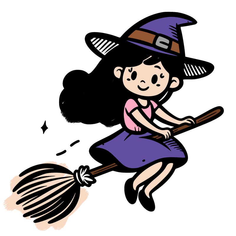 ellphaba in air with broom