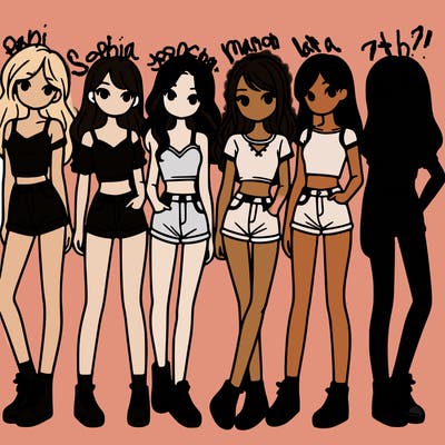 a group of girls wearing crop tops and shorts