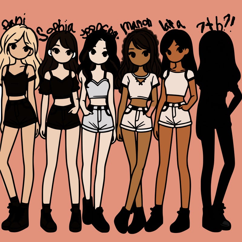 a group of girls wearing crop tops and shorts