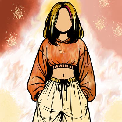 realistic girl faceless with baggy pants and a crop top