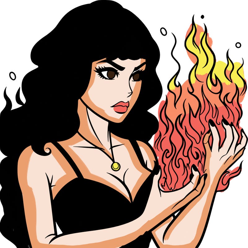 a realistic woman having the power of fire