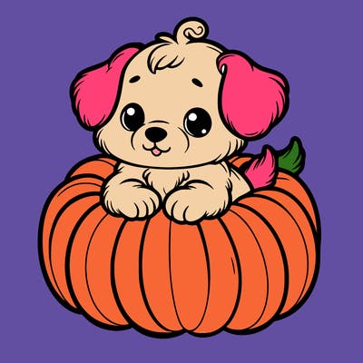 cute little puppy in a pumpkin