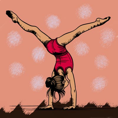 realistic gymnastic hand stand girl in four splits