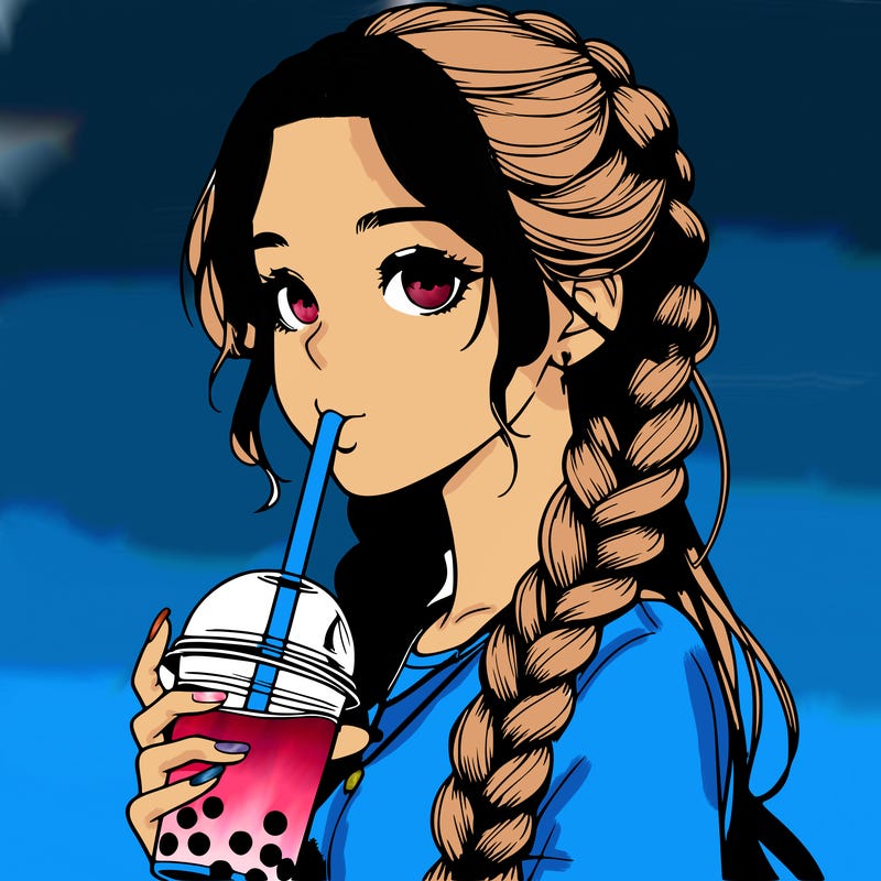 realistic girl with braided hair drinking boba