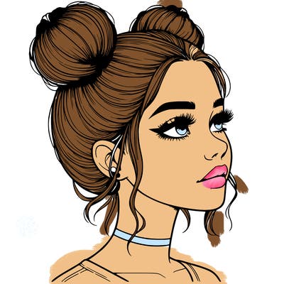 realistic girl with buns on the top of her head