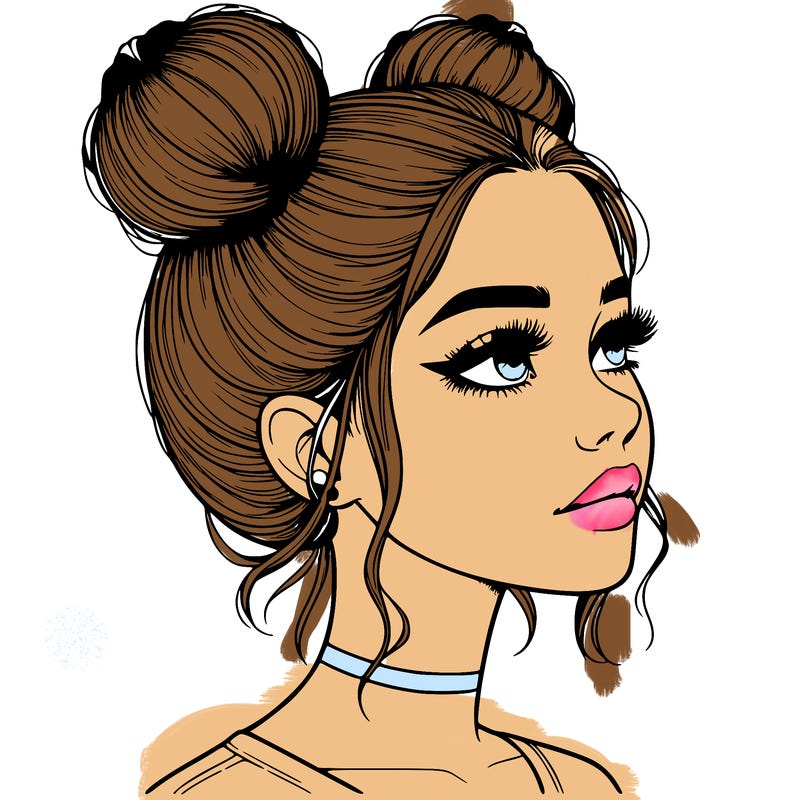 realistic girl with buns on the top of her head