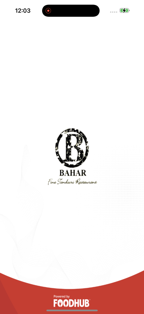 Bahar - Bahar Fine Tandoori Restaurant app splash screen with logo and Foodhub branding
