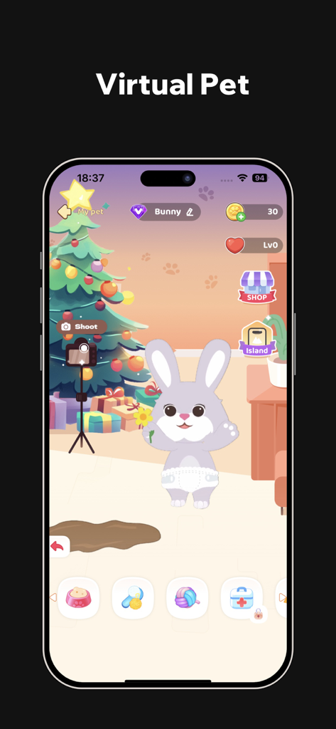 AnimalFace - looksmax ai score - Screenshot of the virtual pet bunny feature in the AnimalFace app.