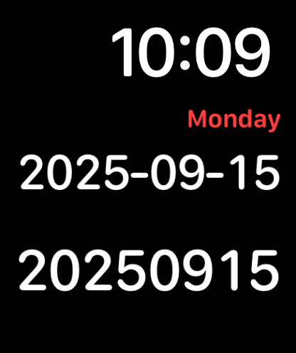 Screenshot of Date601 app showing the current time and today's date in ISO 8601 formats.