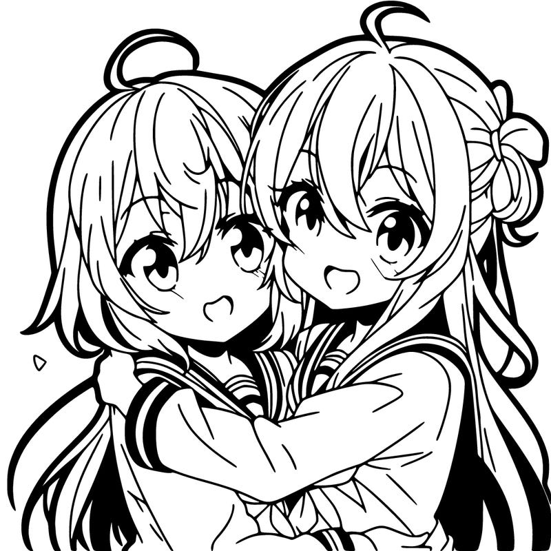 two anime girls hugging eachother