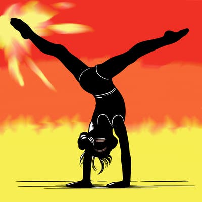 realistic gymnastic hand stand girl in four splits