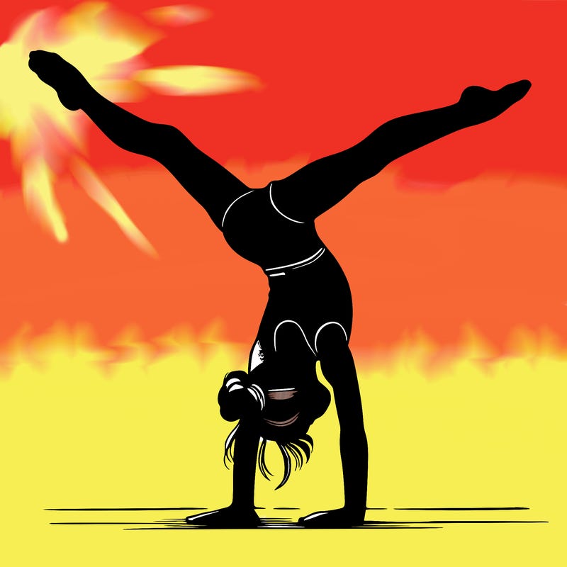 realistic gymnastic hand stand girl in four splits