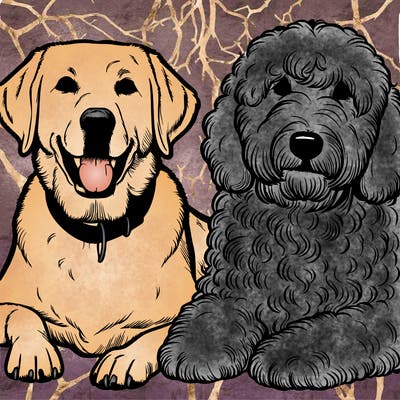 realistic dog lab and sheepadoodle