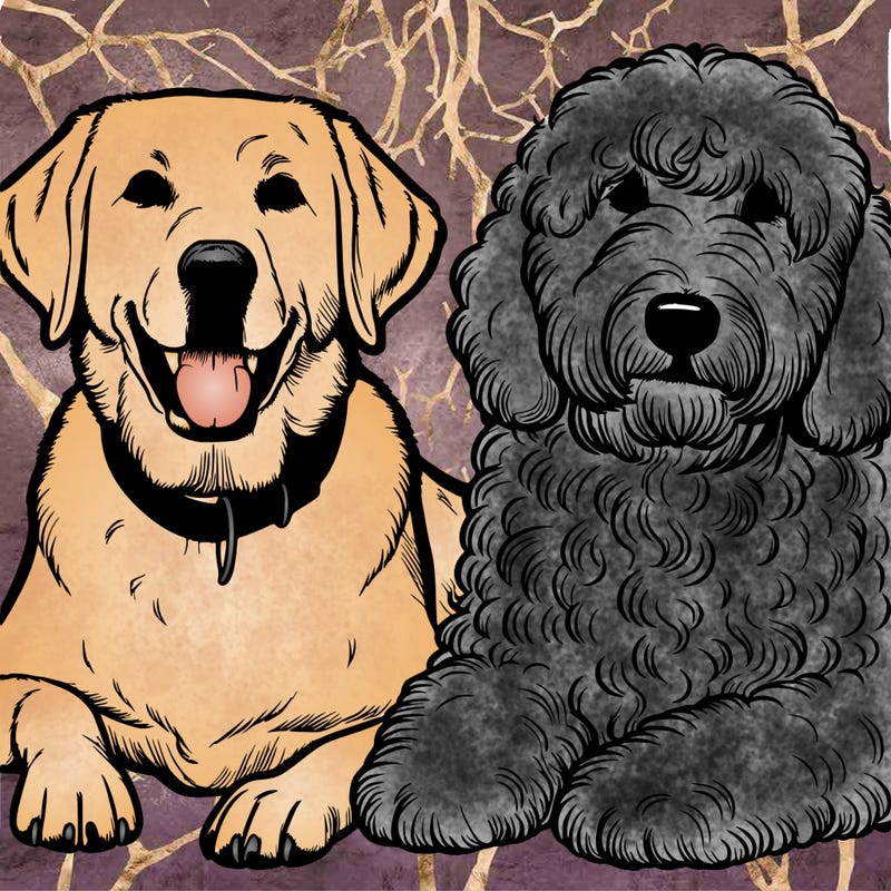 realistic dog lab and sheepadoodle
