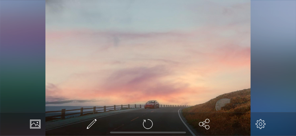 SkyAR - AI Change Photo Sky - A car on a coastal road with a dramatic pink sunset sky created using SkyAR AI