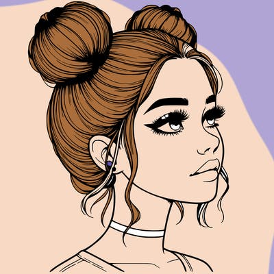 realistic girl with buns on the top of her head