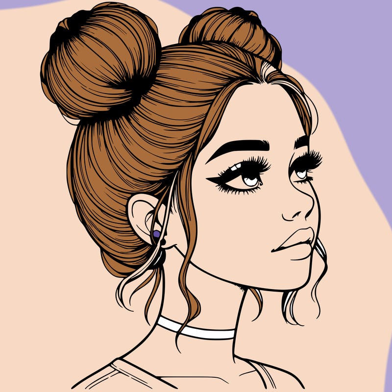 realistic girl with buns on the top of her head