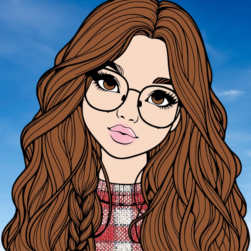 girl with long hair and freckles and glasses realistic