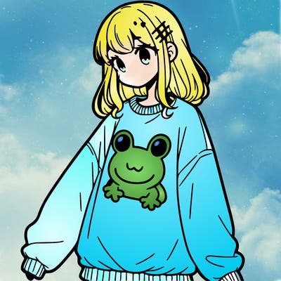 girl wearing frogging sweatshirt