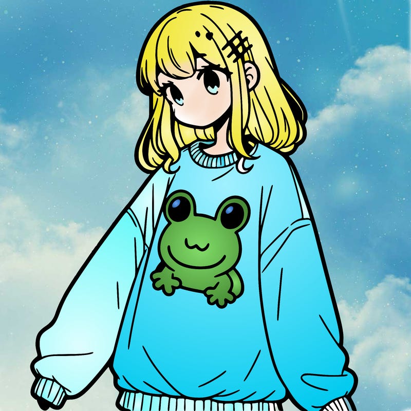 girl wearing frogging sweatshirt